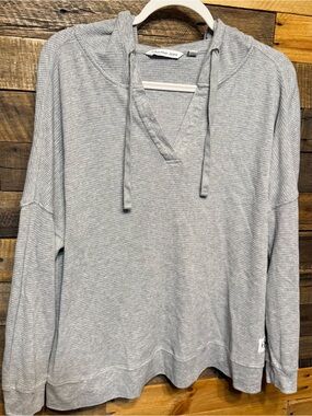Calvin Klein Jeans Womens Plus Size 2X Gray Thermal V Neck Hooded Top